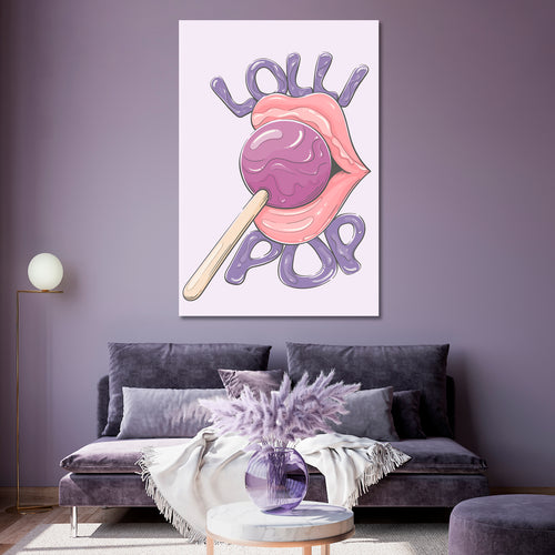 POP ART Woman's Lips Soft Purple Lilac Violet Colorful Lollipop - V