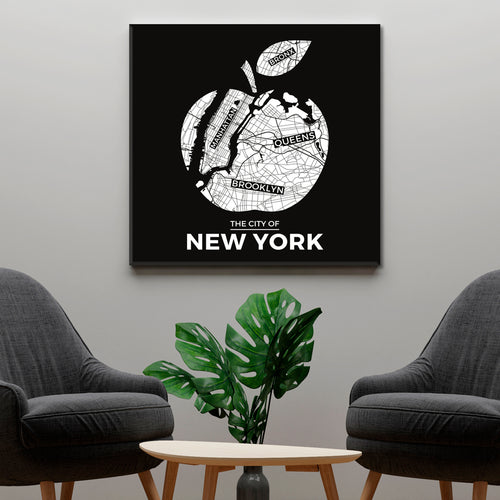 New York Big Apple City Map Typography Style Poster