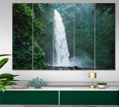 Powerful Nung-Nung Waterfall Jungle Tropical Rainforest Bali Scenic Landscape Canvas Print
