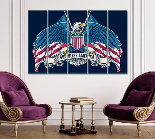 GOD BLESS AMERICA Eagle Wings American Flag Vintage Style Poster