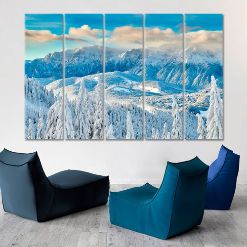 Mountain Winter Landscape Over The Ski Slope Panoramic View Poster