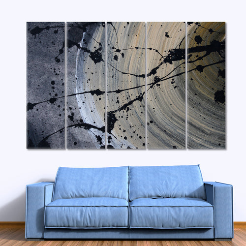 Black Splashes Wide Lines Gray Rough Tough Abstract Modern Art