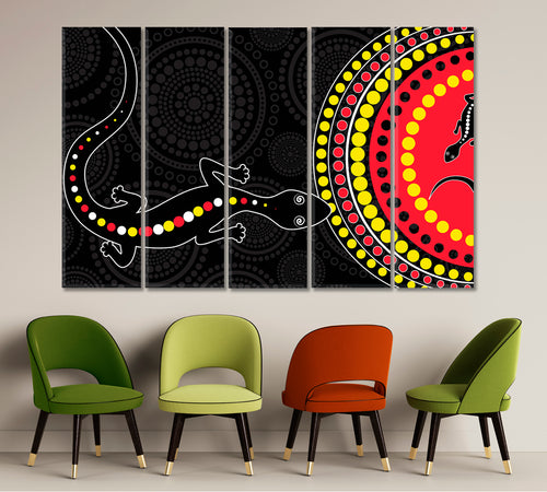 BLACK AND RED Lizard Abstract African Style Pattern Vivid Art