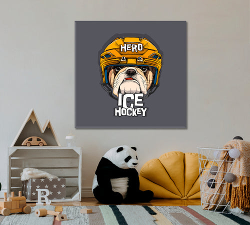 Bulldog In Yellow Ice Hockey Helmet Poster