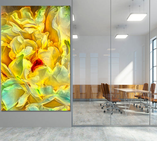 Yellow Petals Vivid Abstract Pattern Canvas Print - Vertical