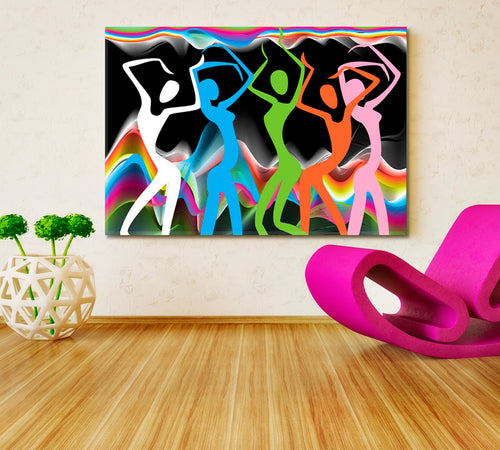 SPORT AND FITNESS Colorful Stylized Silhouettes Dancing Girls