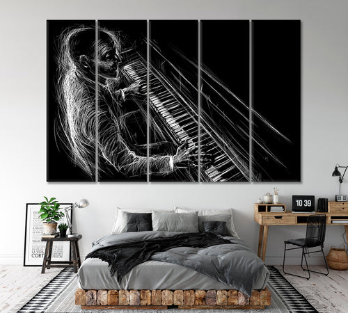 PIANO BLUES Pianist Grunge Style B & W Modern Abstract