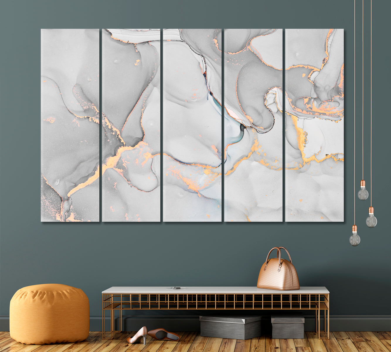 Smoky Alcohol Ink Art Modern Abstract Transparent Gray Blue Marble