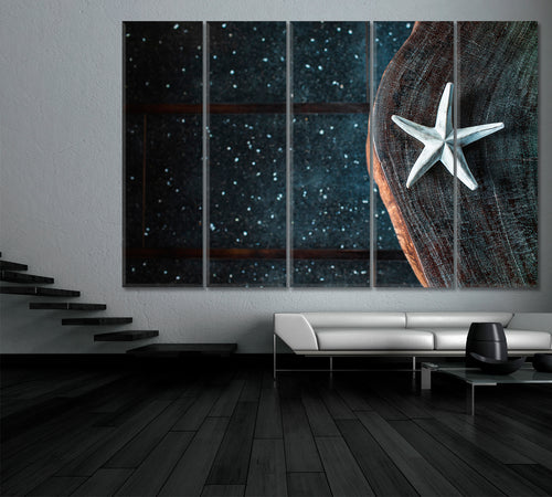 STARFISH Sea Life Nature Shapes and Forms Star Tropical Wooden Abstract Canvas Print