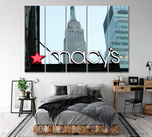 New York City USA Historic Macy's store signage Empire State Building Midtown Manhattan NY Canvas Print