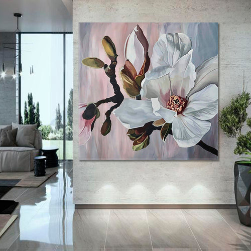 MAGNOLIE Most Tender Large Flowers Pastel Colors Best Floral Canvas Print | Square Panel