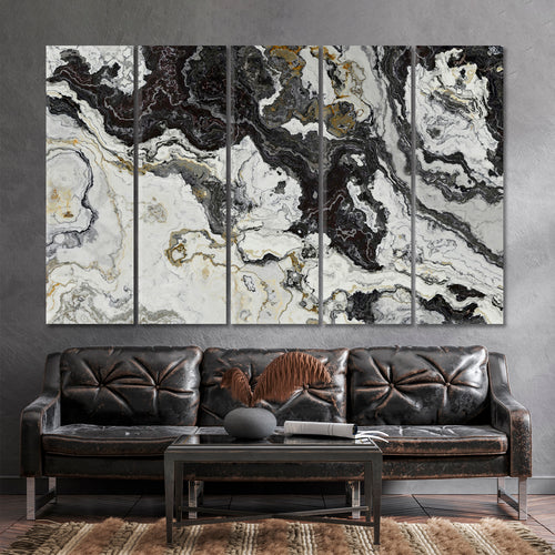 Black White Marble Pattern Curly Grey Veins Abstract