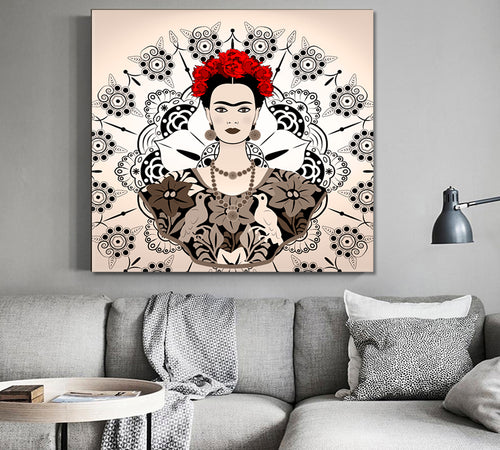 MANDALA Frida Kahlo Young Beautiful Mexican Woman Traditional Hairstyle - Square