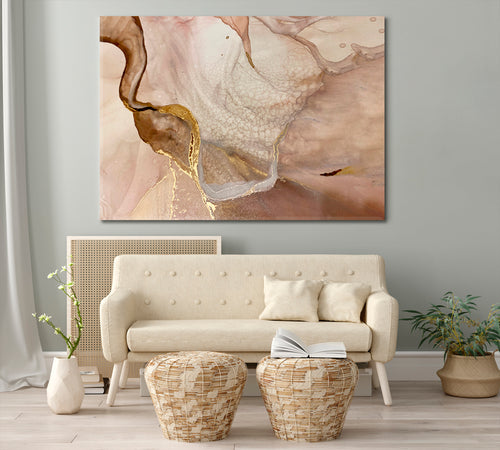 Tender Beige And Ivory Pastel Colors Golden Veins Abstract Marble