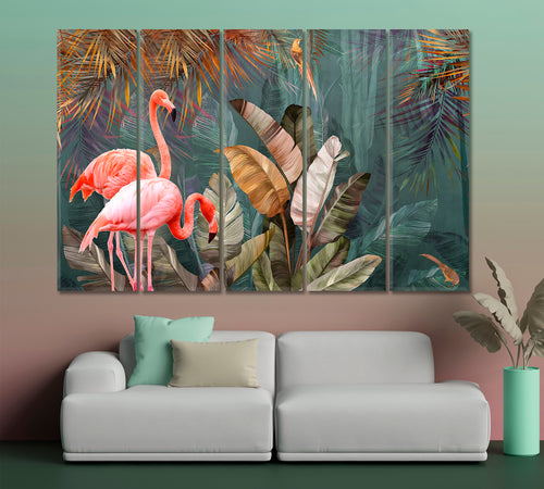 Flamingo And Tropical Jungle Rainforest Pattern Poster