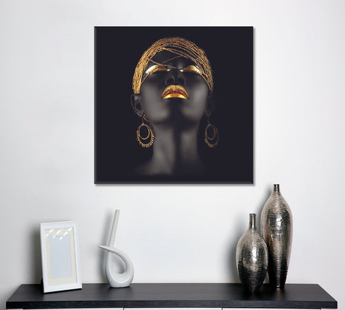 BEAUTIFUL Black and Gold African Woman Fantastic Make Up Face | Square