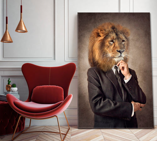 Lion in Suit Lion-headed Man Human Animals Poster