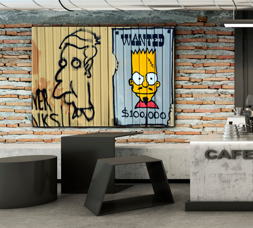 LOOKING FOR A STREET ART Urban Graffiti Bart Simpson Wanted! Montreal Canada Whimsical Canvas Print