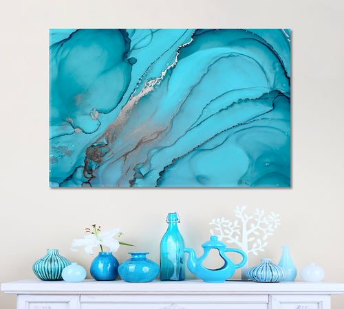 Abstract Watercolor Blue Turquoise Ocean Waves Trendy Marble Artwork