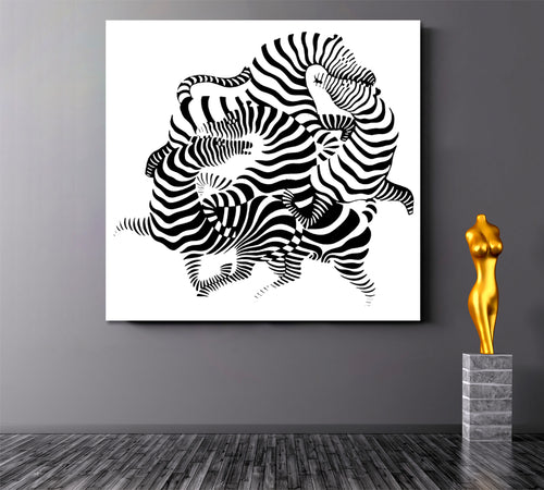 OPTICAL ILLUSION OP-ART Abstract Black White Zebra Entwined Together