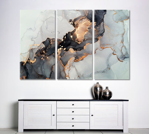 Luxury Abstract Fluid Art Alcohol Ink Technique Black Gold Effect Canvas Print