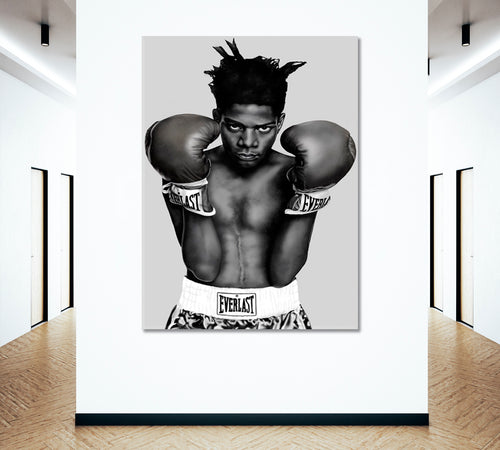 Basquiat Boxing Black White Portrait