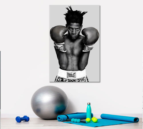 Basquiat Boxing Black White Portrait