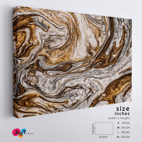 BROWN GREY Effect of Gold and Silver Powder Abstract Marble Oriental Fluid Art Canvas Print