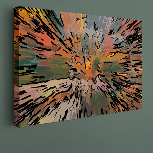 MODERN ART Orange Pale Green Abstract Chaotic Blurred Strokes
