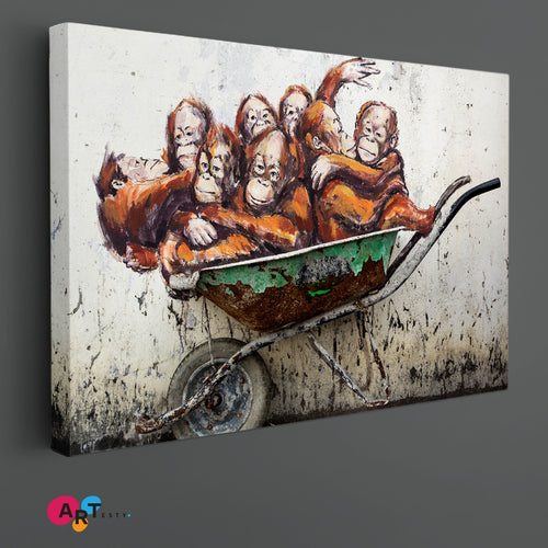 GRAFFITI Orangutans in a Wheelbarrow Street Art Canvas Print