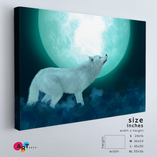 Majestic White Wolf And Big Moon Poster