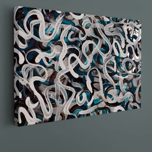 INSPIRED BY POLLOCK Turquoise Brown White Gray Strokes Modern Art