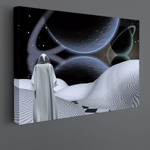 SAND OF HEAVEN Monk And Planets Modern Spiritual Fantasy Art