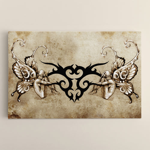 TRIBAL WITH TWO NYMPHS Angels on Vintage Background