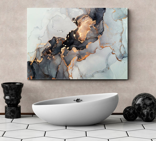 Luxury Abstract Fluid Art Alcohol Ink Technique Black Gold Effect Canvas Print