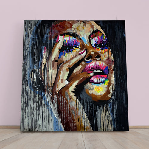 MISS REFINEMENT | Fine Art Portrait Woman Grunge Graffiti Style Canvas Print - Square