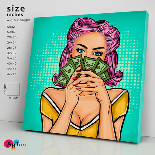 Pretty Woman with Money Comic Retro Poster