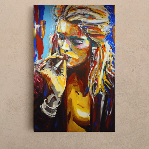 INNER-CITY QUEEN | Smoking Girl Modern Poster Grunge Canvas Print - Vertical