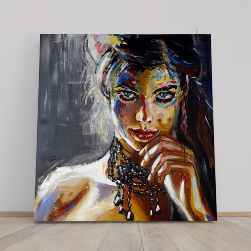 MISS PERFECTION | Fine Art Portrait Woman Grunge Graffiti Style Canvas Print - Square