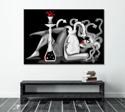 Abstract Woman Snake Head With Hookah Modern Artwork