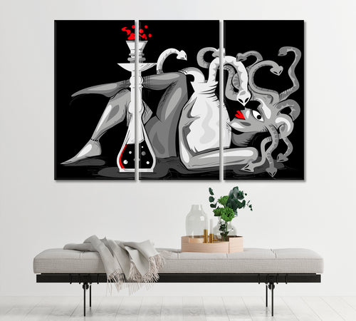 Abstract Woman Snake Head With Hookah Modern Artwork