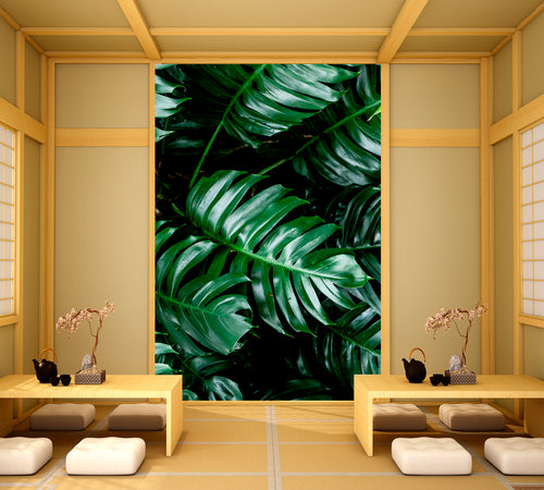 TROPICAL GREEN HOME Tropical Deep Forest Leaves Jungle Green Plant Wet in Rainforest - Vertical 1 panel