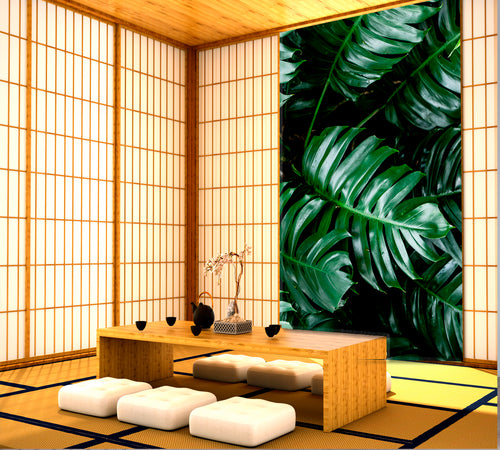 TROPICAL GREEN HOME Tropical Deep Forest Leaves Jungle Green Plant Wet in Rainforest - Vertical 1 panel