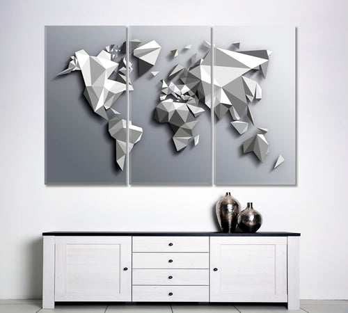Extra Large Abstract Gray White Low Poly World Map Poster