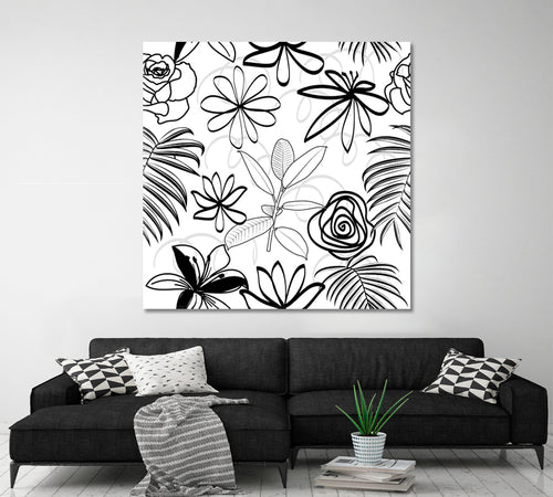 White And Black Abstract Flowers