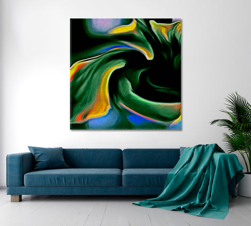 VIBRANT Green and Yellow Abstract Fractal Psychedelic Shape - Square Panel 2
