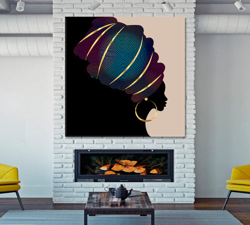 Portrait Beautiful African WomanTraditional Turban Kente Head Wrap | Square