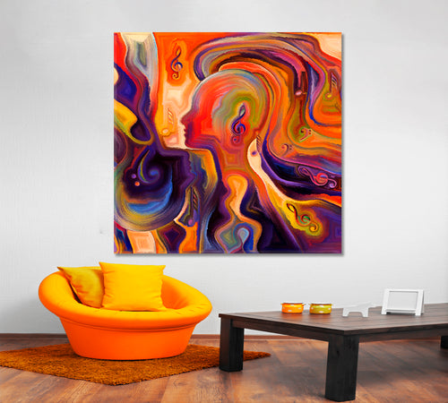 VIBRANT MODERN ART Inner Consciousness Vivid Coral and Purple - Square Panel