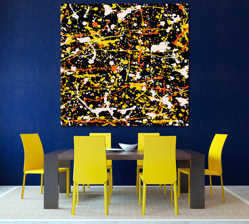 Multicolor Inspired Jackson Pollock Style  Drip Art, Square Panel