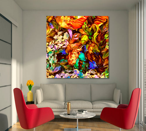 ORANGE FALL Colorful Abstract Floral Pattern - Square Panel